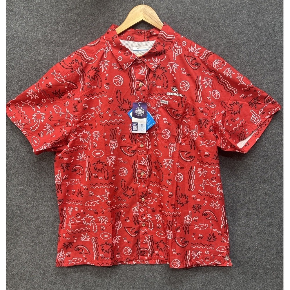 Georgia Bulldogs Columbia CLG Super Slack Tide Fishing Shirt Mens 2XL Red $65